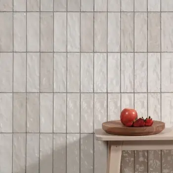 Riad White Brick Effect Gloss Ceramic Wall Tile 20x6.5cm