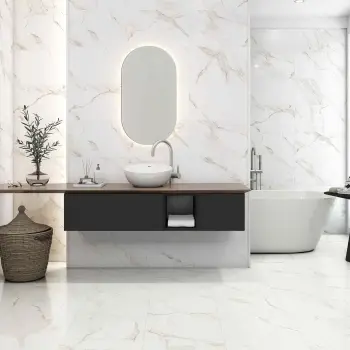 Carrara Gold Marble Effect Gloss Ceramic Tile 55x33cm