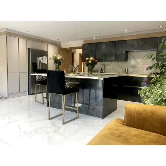 Carrara Gold Gloss Marble Effect Vitrified Ceramic Tile 60.5x60.5cm