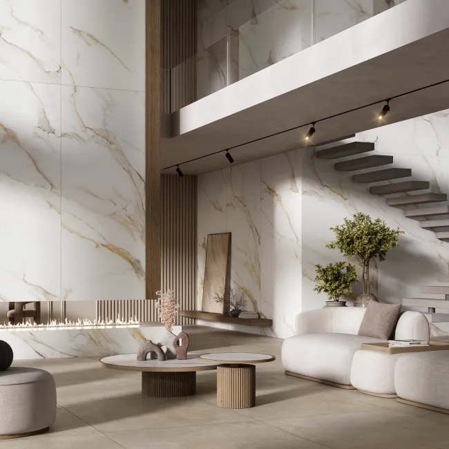 Lumiere Golden Grey Marble Effect Large Matt Porcelain Slab 280x120cm