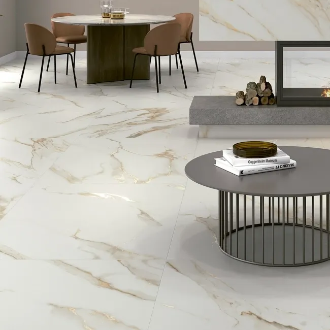 Lumiere Golden Grey Marble Effect Large Matt Porcelain Tile 99.5x99.5cm