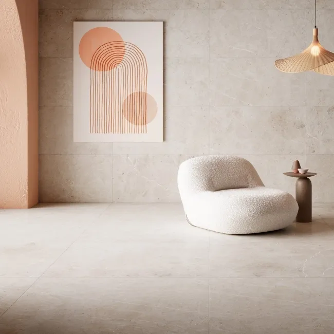 Unika White Stone Effect Large Matt Porcelain Tile 100x100cm