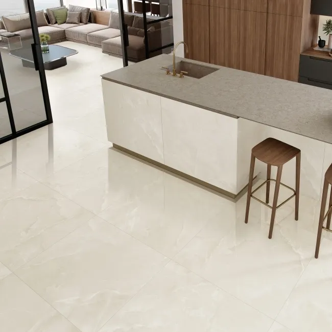 Scarlet Ivory Marble Effect Large Polished Porcelain Tile 98x98cm