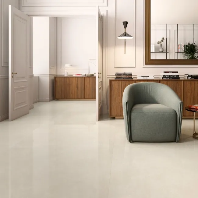 Lugano Cream Marble Effect Large Polished Porcelain Tile 120x120cm