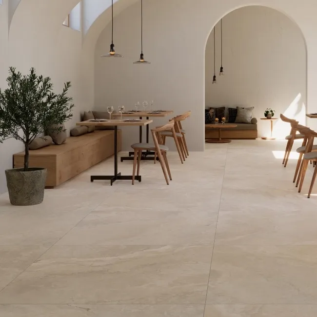 Keith Almond Travertine Effect Large Matt Porcelain Tile 120x120cm