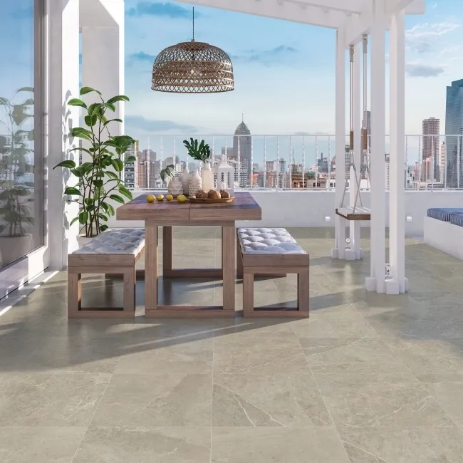 Tampa Ivory Stone Effect Matt Porcelain Tile 60.4x60.4cm