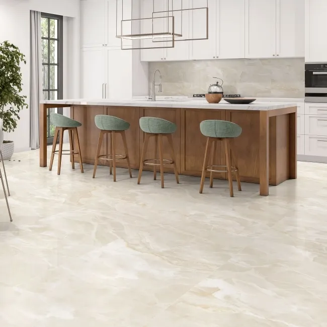 Fame Cream Onyx Marble Effect Satin Porcelain Tile 60x60cm