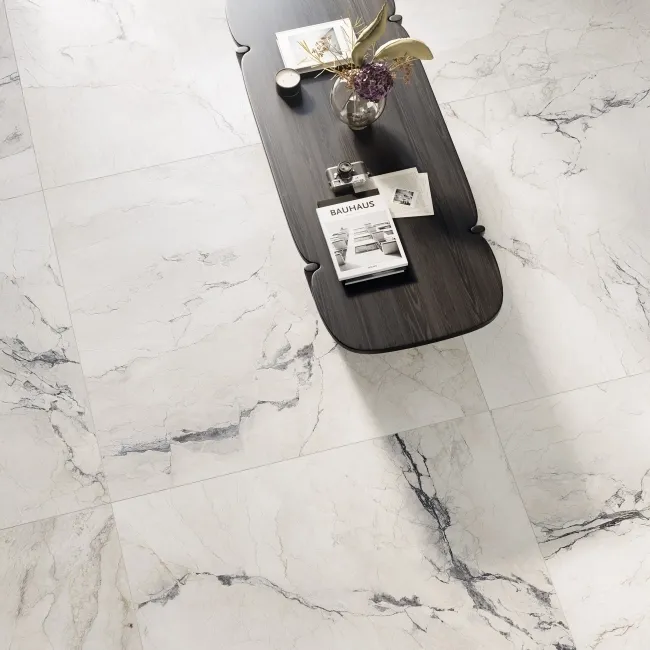 Camouflage White Marble Effect Italian Large Honed Porcelain Tile 120x120cm