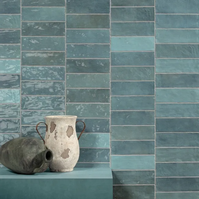 Riad Aqua Brick Effect Gloss Ceramic Wall Tile 20x6.5cm