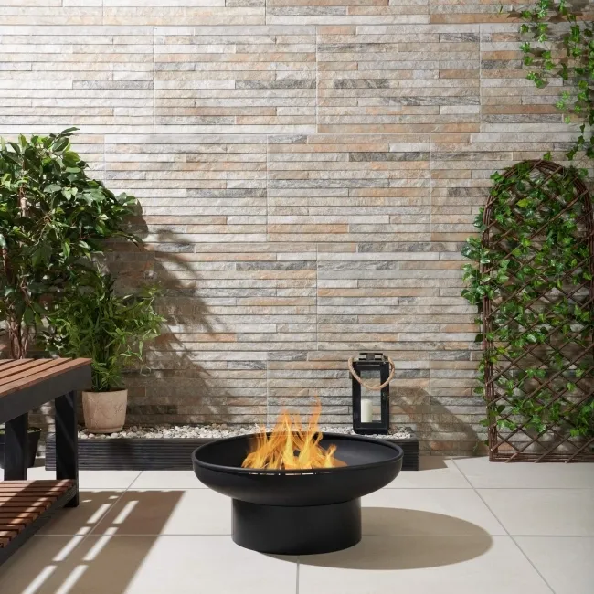 Bellevue Ivory Stone Effect Matt Porcelain Outdoor Paving Tile 59.2x59.2cm