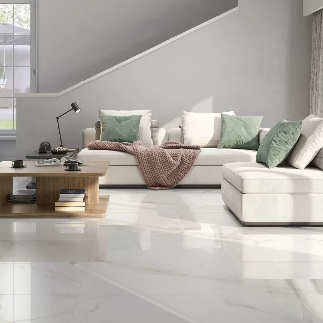 Carrara Gold Gloss Marble Effect Vitrified Ceramic Tile 60.5x60.5cm