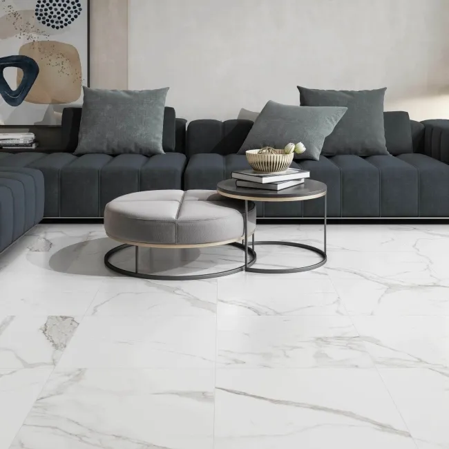 Carrara White Marble Effect Matt Ceramic Tile 45x45cm