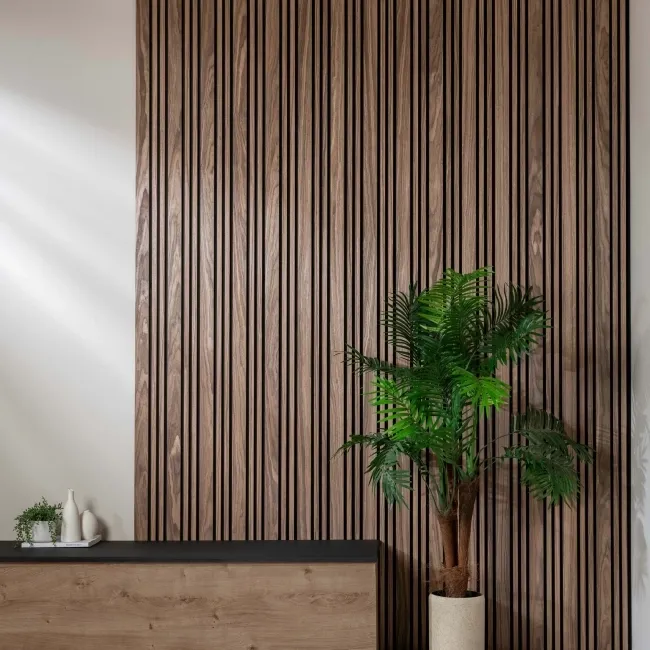 Trepanel Design® Autumn Brown Multi-Width Acoustic Wood Wall Panels