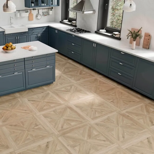 Volte Beech Woven Wood Effect Large Matt Porcelain Tile 75x75cm