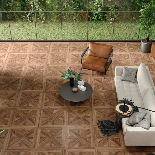 Volte Walnut Woven Wood Effect Large Matt Porcelain Floor Tile 75x75cm