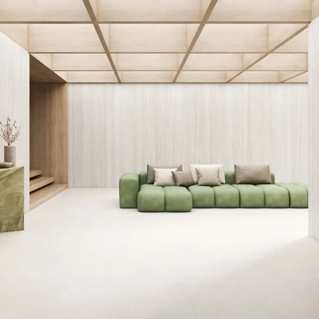 Navona White Travertine Effect Large Matt Porcelain Slab 280x120cm