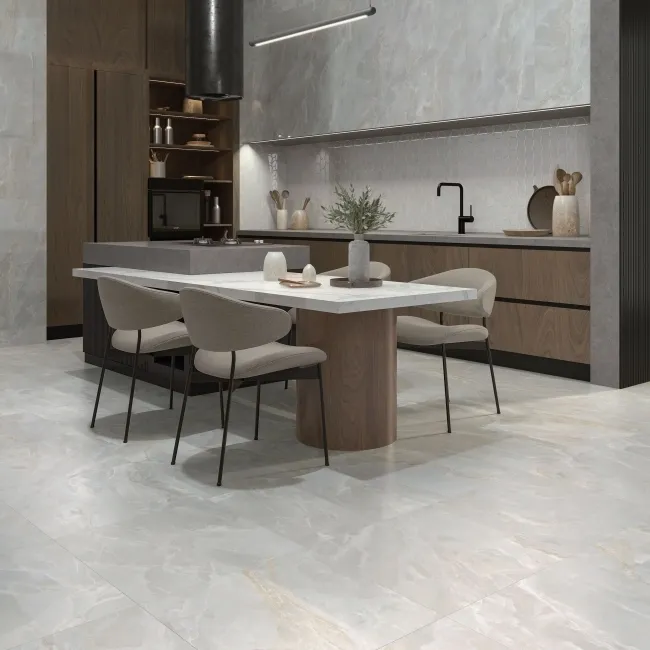 Fame Grey Onyx Marble Effect Satin Porcelain Tile 60x60cm