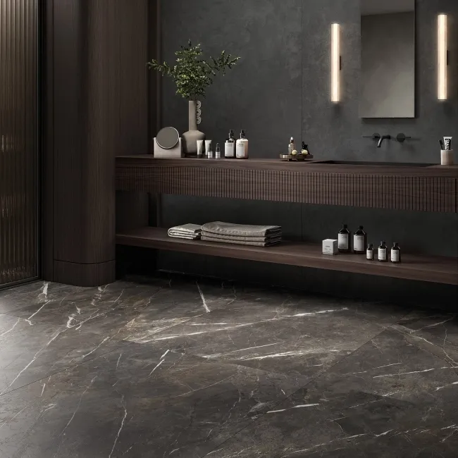 Collemandina Black Marble Effect Italian Large Honed Porcelain Tile 120x120cm