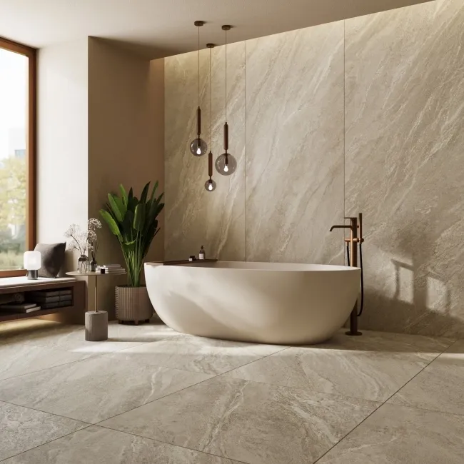 Strond Oat Beige Marble Effect Large Matt Porcelain Slab 275x100cm