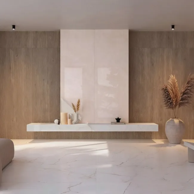 Eden Sand Marble Effect Large Polished Porcelain Slab 275x100cm