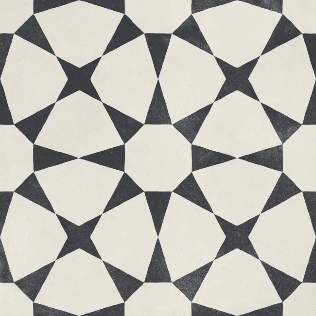 Cuban White Star Patterned Matt Porcelain Tile 22.3x22.3cm