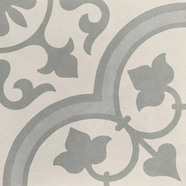 Cuban Silver Ornate Patterned Matt Porcelain Tile 22.3x22.3cm