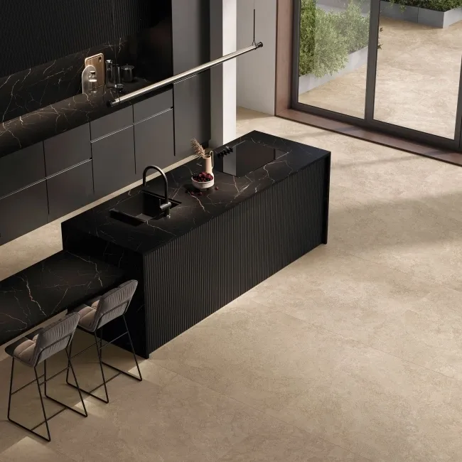 Linen Beige Travertine Effect Large Anti Slip Porcelain Tile 120x120cm