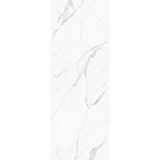 Lumier White Marble Effect Chevron Decor Large Porcelain Slab 275x100cm