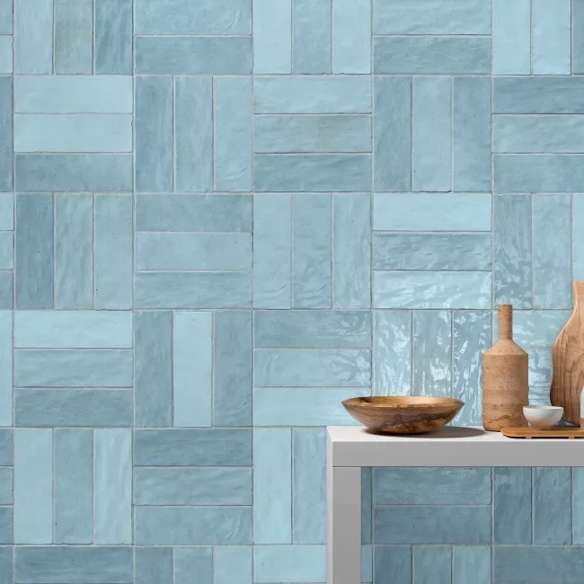 Riad Sky Brick Effect Gloss Ceramic Wall Tile 20x6.5cm