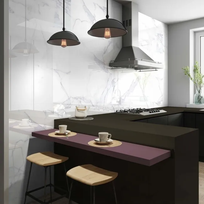 Carrara White Marble Effect Gloss Ceramic Tile 55x33cm