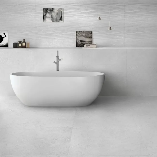 Cluny White Decor Stone Effect Matt Ceramic Wall Tile 100x33.3cm