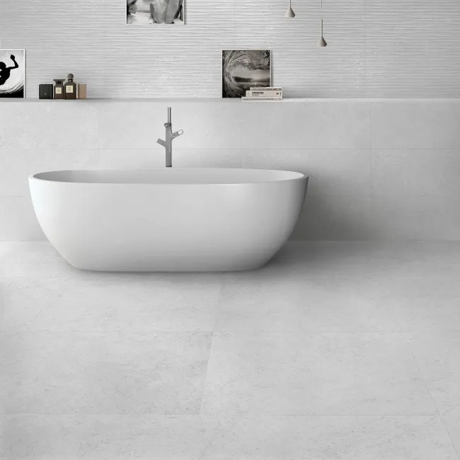 Cluny White Stone Effect Matt Ceramic Wall Tile 100x33.3cm