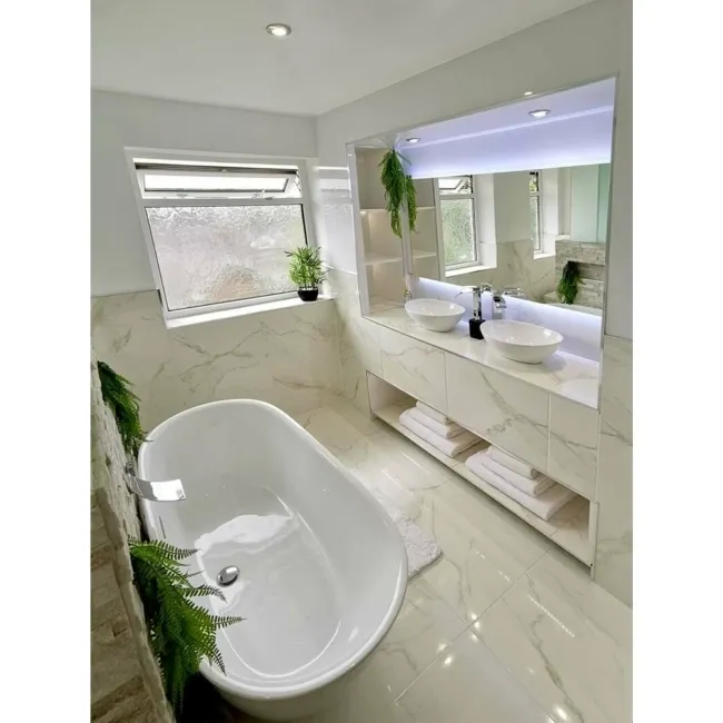 Carrara Gold Gloss Marble Effect Vitrified Ceramic Tile 60.5x60.5cm