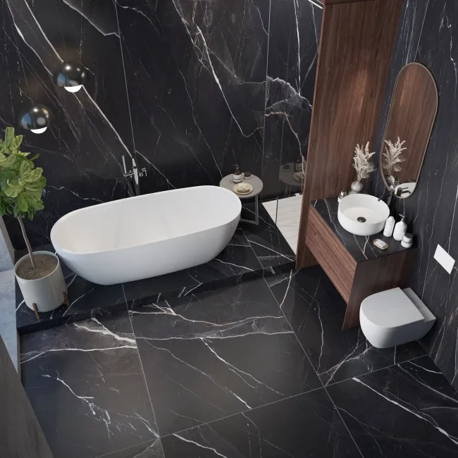 Sublime Black Marble Effect Large Matt Porcelain Slab 275x100cm