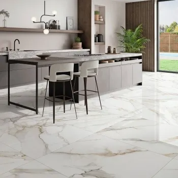 Lumiere Golden Grey Marble Effect Large Polished Porcelain Tile 98x98cm