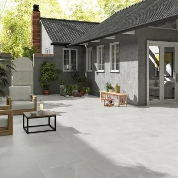 Bellevue White Stone Effect Matt Porcelain Outdoor Paving Tile 59.2x59.2cm