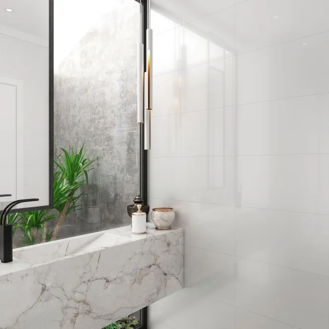 Flat White Gloss Ceramic Wall Tile 90x30cm