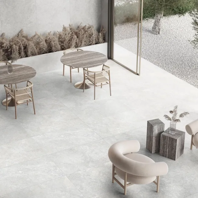 Linen White Travertine Effect Large Anti Slip Porcelain Tile 120x60cm