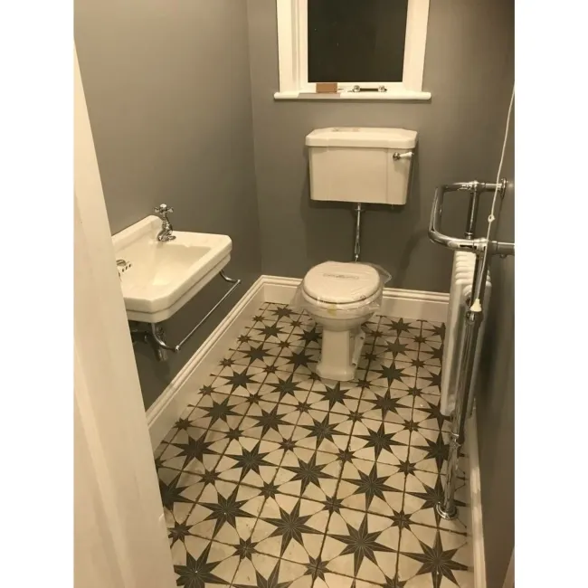 Metropolis Star Patterned Black Ceramic Tile 45x45cm