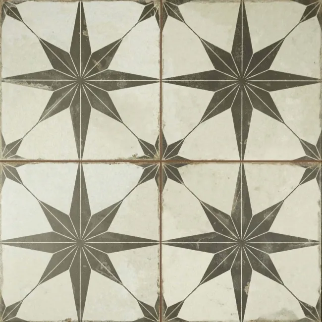 Metropolis Star Patterned Black Ceramic Tile 45x45cm