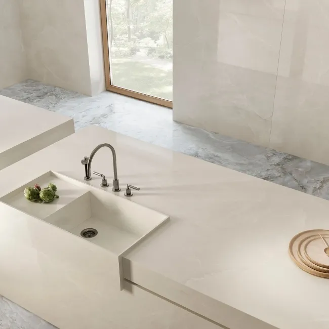 Scarlet Ivory Onyx Marble Effect Large Polished Porcelain Slab 280x120cm