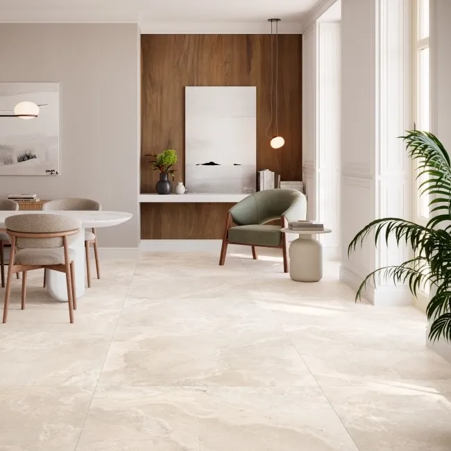 Keith Almond Travertine Effect Large Matt Porcelain Tile 120x120cm