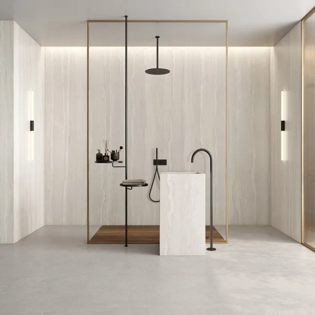 Navona White Travertine Effect Large Matt Porcelain Slab 280x120cm