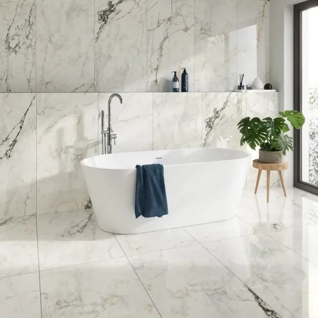 Paonazzetto White Marble Effect Italian Large Polished Porcelain Tile 120x60cm