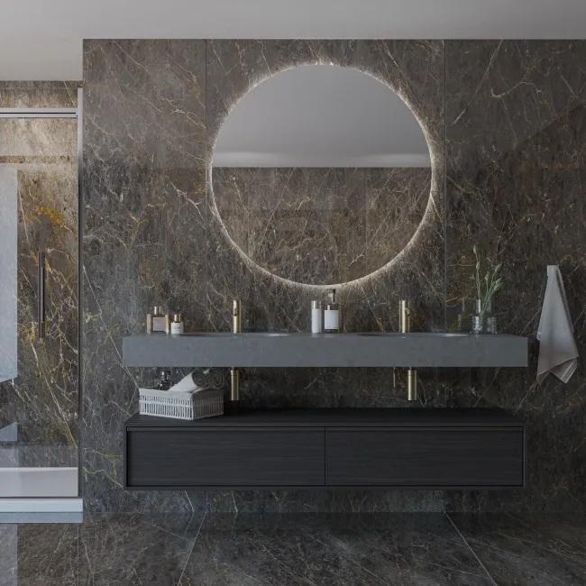 Golden Black Marble Effect Polished Italian Large Porcelain Slab 278x120cm