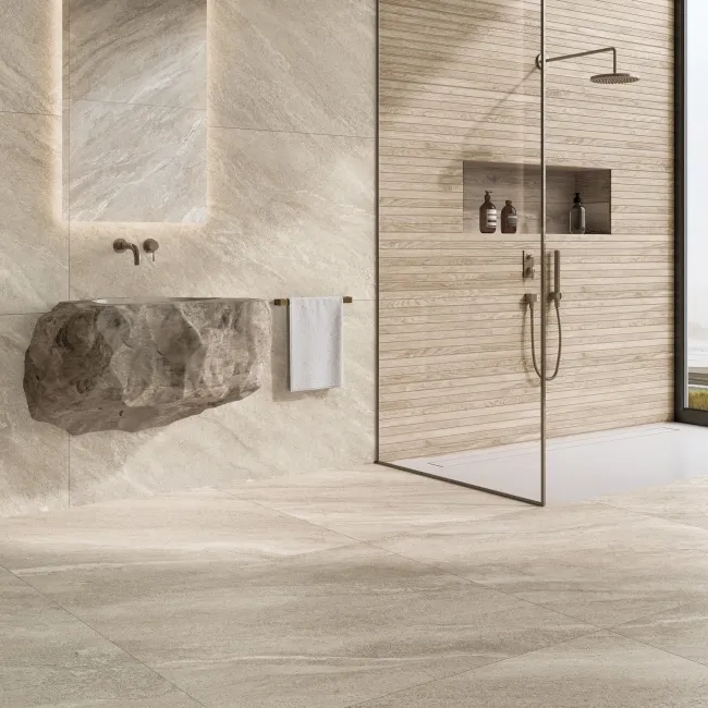 Strond Oat Beige Marble Effect Large Matt Porcelain Tile 120x60cm