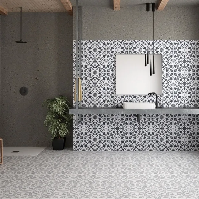 Cuban White Ornate Patterned Matt Porcelain Tile 22.3x22.3cm