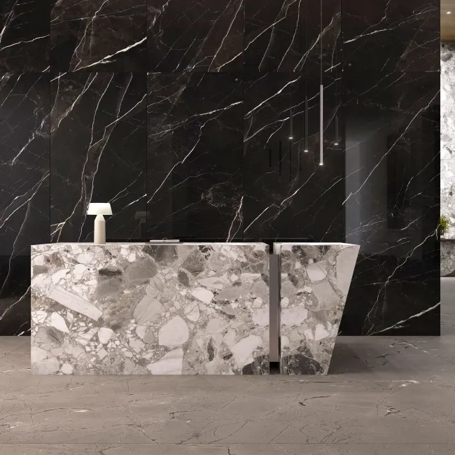 Sublime Black Marble Effect Large Polished Porcelain Slab 275x100cm