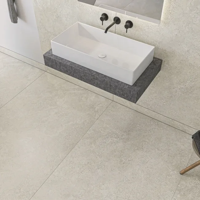 Linen Beige Travertine Effect Structured Matt Porcelain Slabs 180x100cm