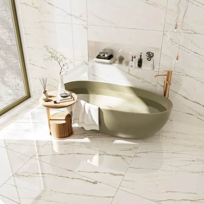 Macha Green Marble Effect Large Polished Porcelain Tile 120x60cm